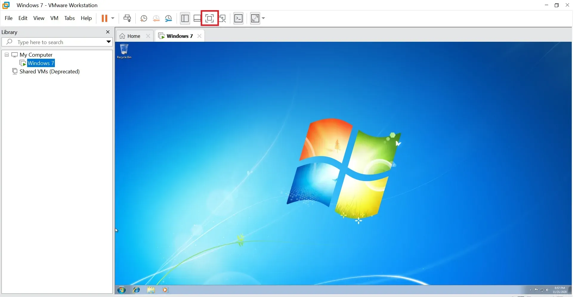 Bật chế độ hiển thị toàn màn hình cho máy ảo