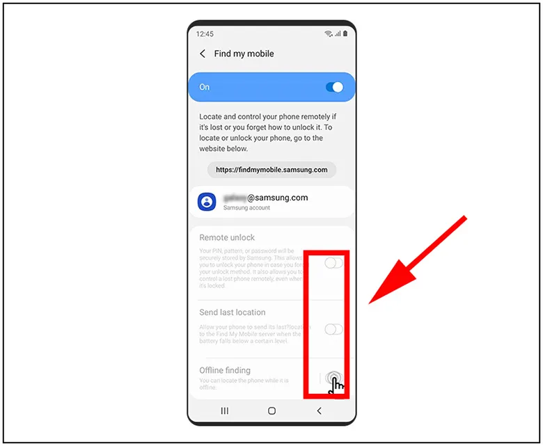 Bật chức năng Offline Finding để theo dõi vị trí ngoại tuyến sau khi cài định vị trên máy Samsung