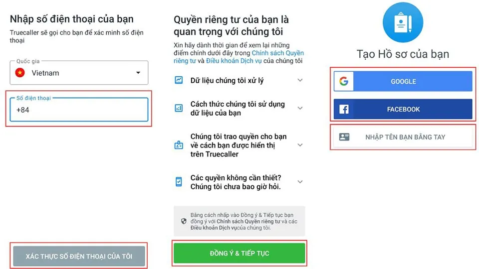 Bắt đầu đăng nhập vào Truecaller