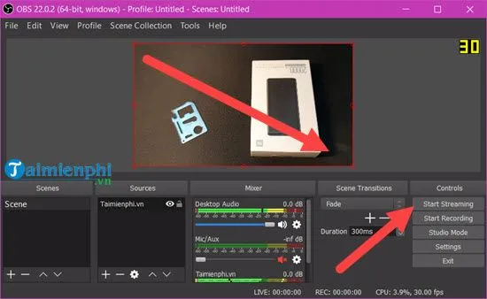 Bắt đầu Stream bằng Start Streaming trên OBS