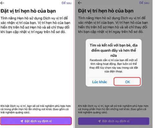 Bật Dịch Vụ Định Vị để dùng Facebook Dating