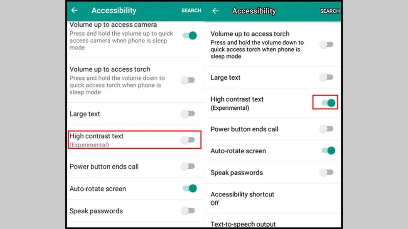 Bật tính năng High-contrast text trên Android