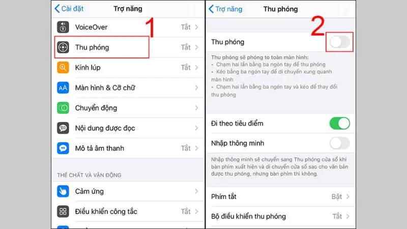 Bật tính năng Thu Phóng trong cài đặt Trợ năng iPhone