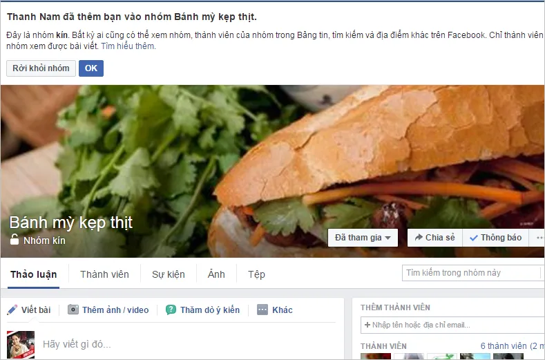 Bây giờ bạn đã là thành viên của nhóm trên Facebook