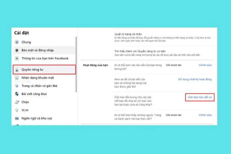 Bên menu bên trái, chọn Quyền riêng tư