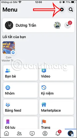 Biểu tượng bánh răng cưa để truy cập Cài đặt trên điện thoại