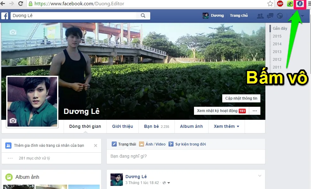 Biểu tượng Facebook Protector đã xuất hiện trên thanh tiện ích