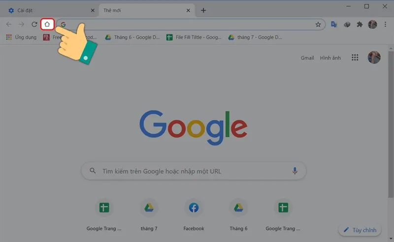 Biểu tượng nút Trang chủ trên Chrome sau khi đã thiết lập cách cài trang web mặc định
