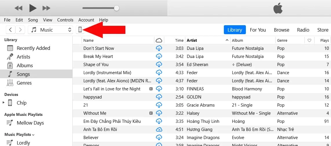 Biểu tượng thiết bị trong quá trình đồng bộ nhạc chuông itel