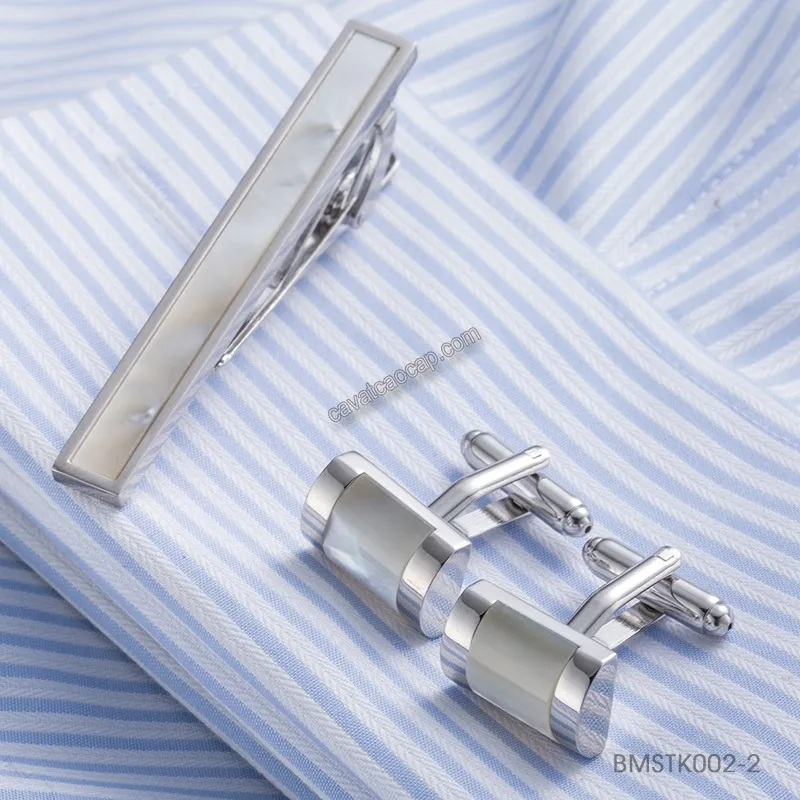 Bộ đôi kẹp cà vạt và khuy măng sét màu bạc sang trọng