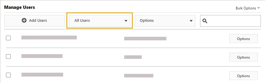 Bộ lọc All Users để xem người dùng theo vai trò hoặc tình trạng trên giao diện Minitab