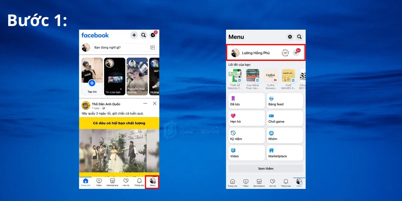 Bước 1: Chọn biểu tượng 3 dấu gạch ngang (Menu) để bắt đầu cách đổi ngày sinh Facebook quá giới hạn