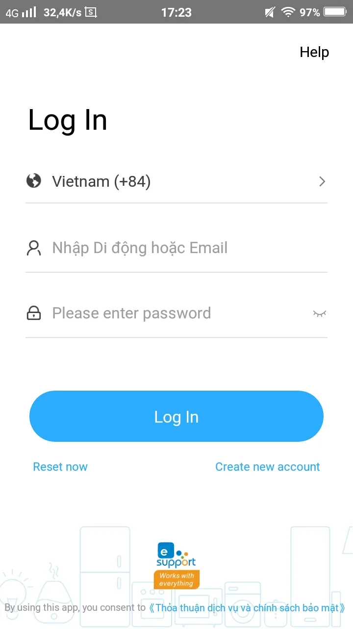 Bước 1 đăng ký tài khoản eWeLink: Tạo tài khoản mới