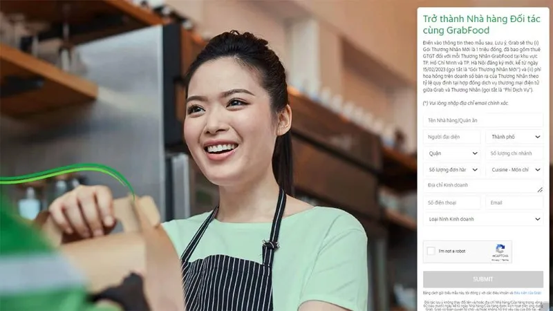 Bước 1 trong quy trình cách cài Grab Food - Đăng ký thông tin qua website