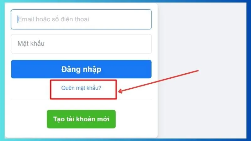 Bước 1: Vào trang chủ Facebook > Click quên mật khẩu