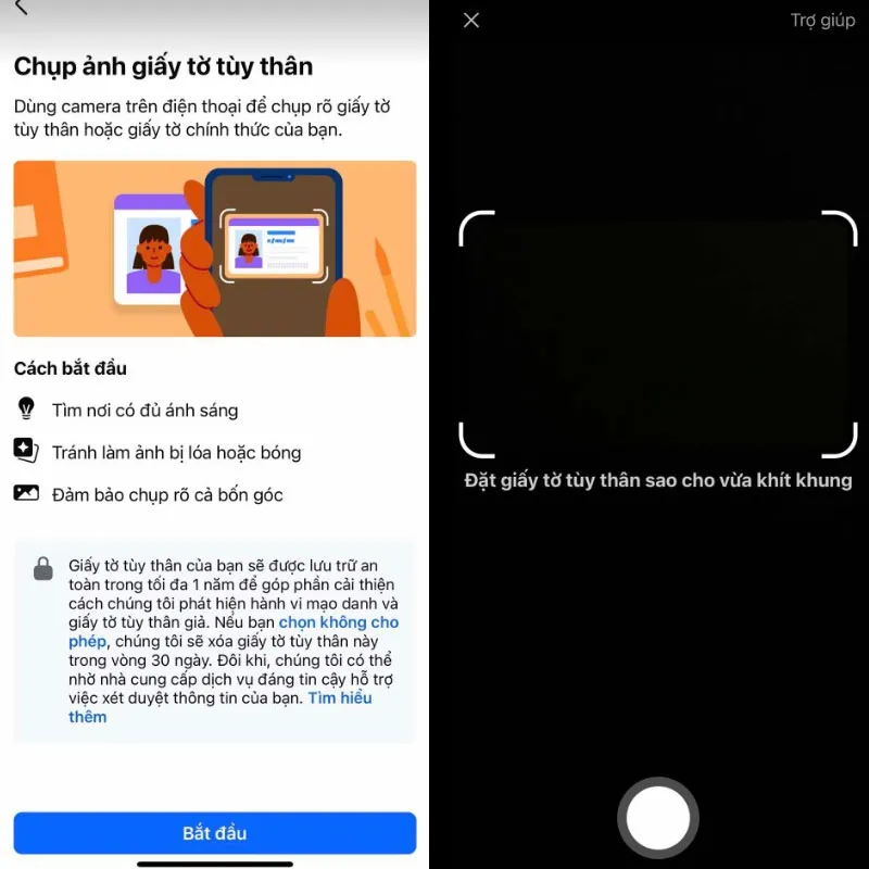 Bước 10: Nhấn Bắt đầu để sử dụng camera chụp ảnh giấy tờ tùy thân