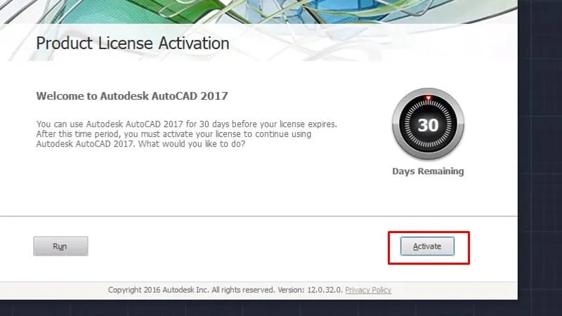 Bước 11: Bấm Activate để bắt đầu quy trình kích hoạt Autocad 2017
