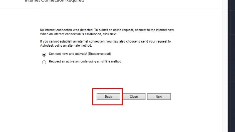 Bước 13: Bấm Back để chuyển sang chế độ kích hoạt offline