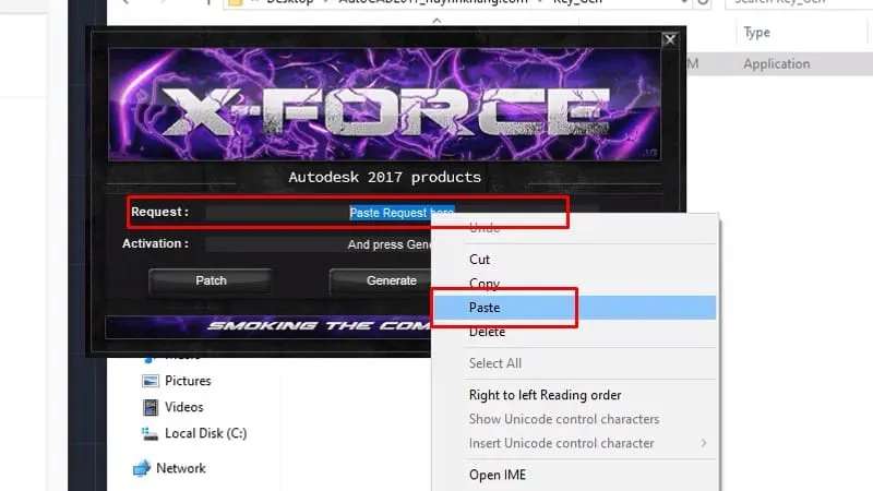 Bước 17: Dán Request code vào ô Request trong Keygen
