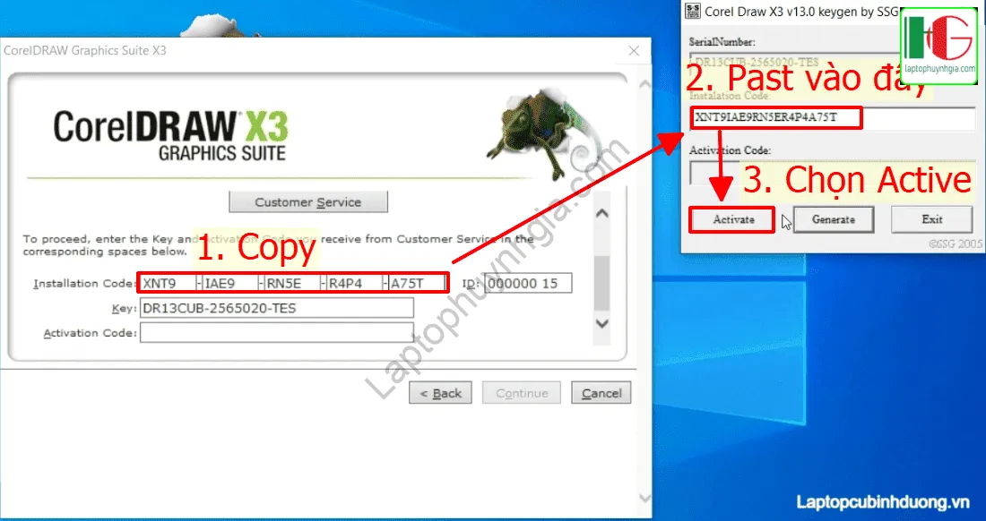 Bước 19: Copy Mã Cài Đặt (Installation Code) sang keygen để tạo mã Activation Code
