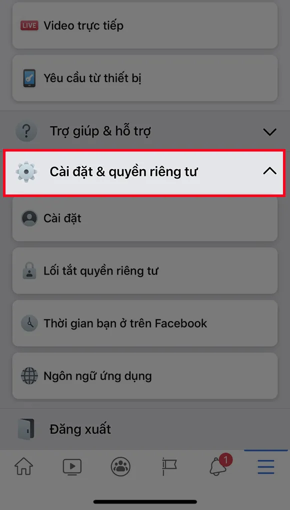 Bước 2: Chọn Cài đặt và quyền riêng tư.