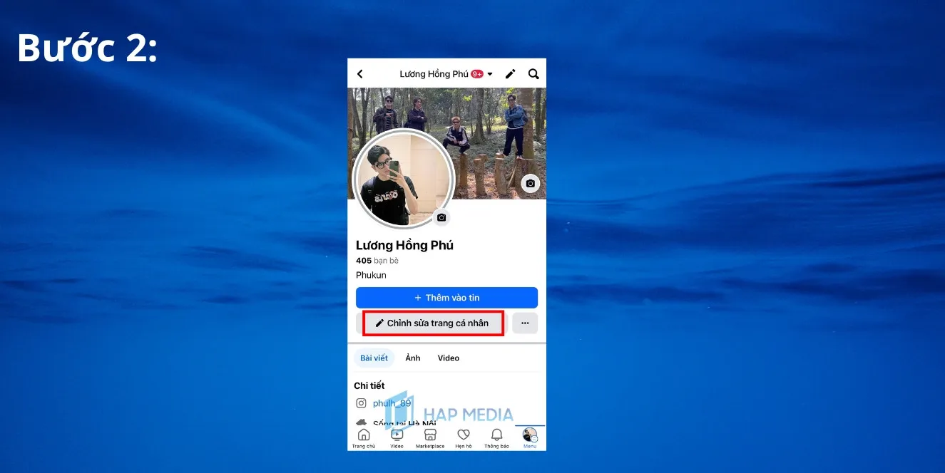 Bước 2: Giao diện chỉnh sửa trang cá nhân trên Facebook