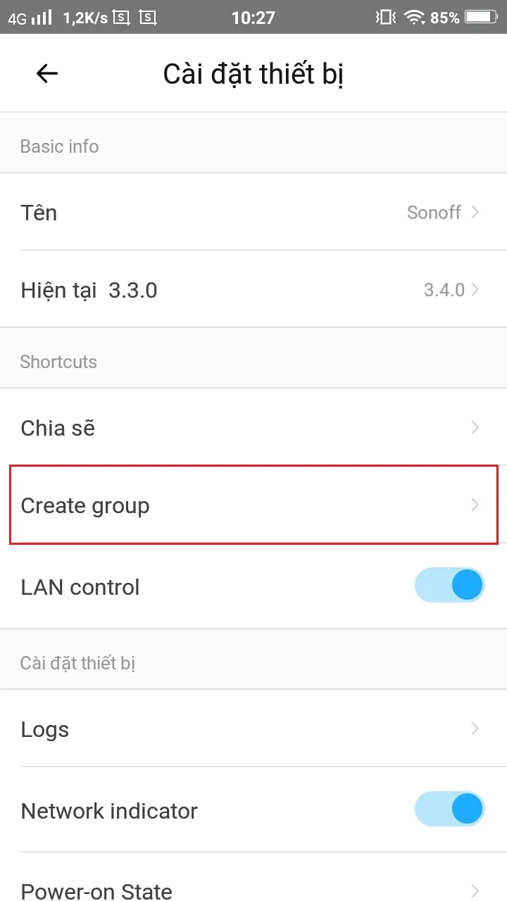 Bước 2: Lựa chọn các thiết bị Sonoff cần thêm vào nhóm