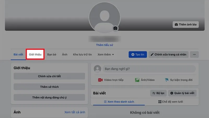 Bước 2 (Máy tính): Chọn Giới thiệu nằm cạnh mục Bài viết trên trang cá nhân