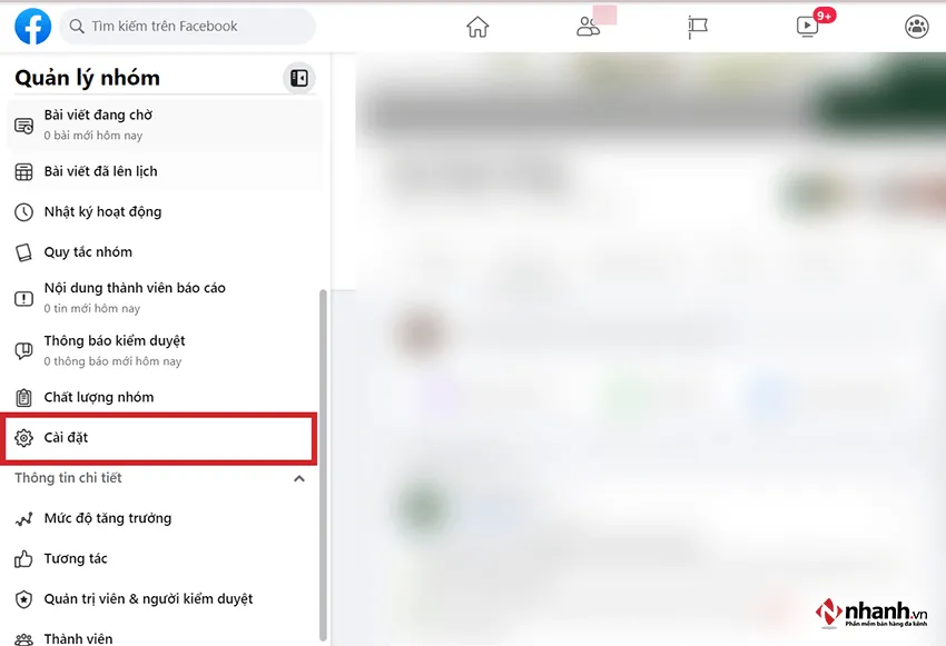 Bước 2: Trong Group, kéo xuống chọn “Cài đặt” để tiếp tục liên kết