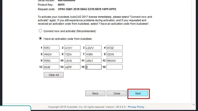 Bước 24: Bấm Next để hoàn tất quy trình kích hoạt Autocad 2017