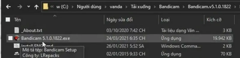 Bước 3: Chạy file cài đặt Bandicam với quyền Run as administrator