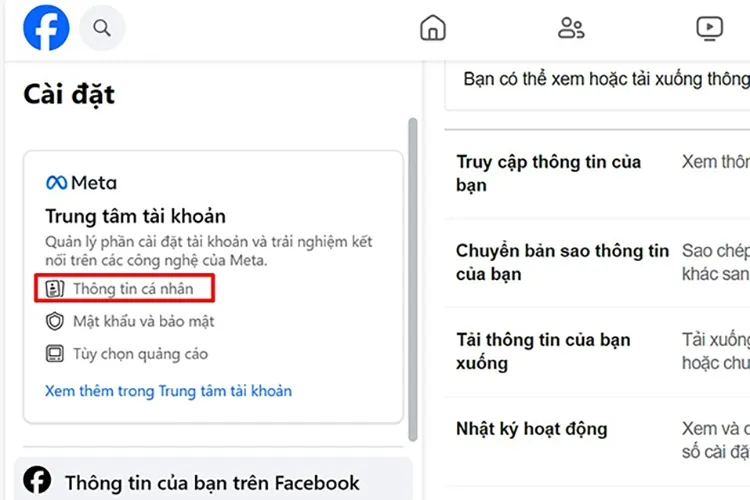 Bước 3: Chọn Thông tin cá nhân