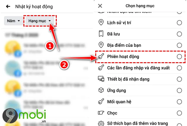 Bước 3: Chuyển đến tab Hạng mục và cuộn xuống phần Phiên hoạt động để xem lịch sử đăng nhập
