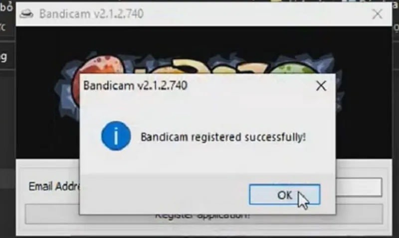 Bước 3 Kích hoạt: Xác nhận thông báo kích hoạt Bandicam thành công