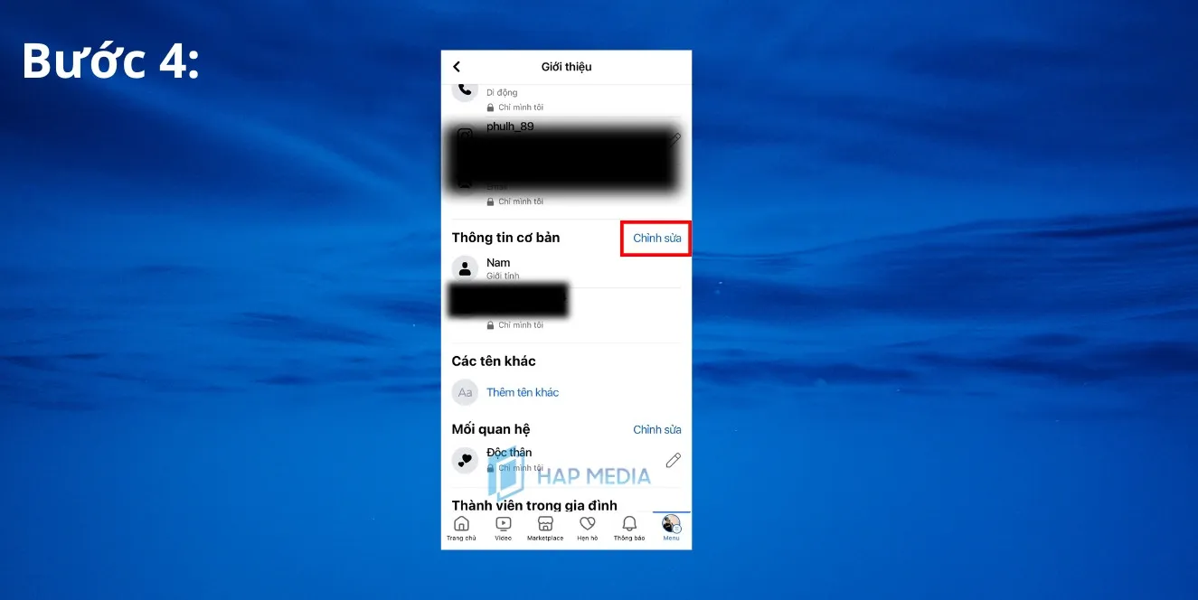 Bước 4: Ấn Chỉnh sửa tại mục Thông tin cơ bản để đổi ngày sinh khi còn lượt