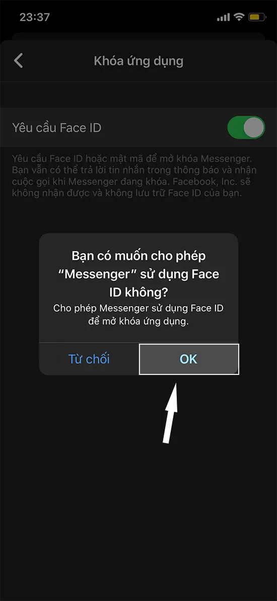 Bước 4: Bật Yêu cầu Face ID/Touch ID và xác nhận phương thức bảo mật của iPhone