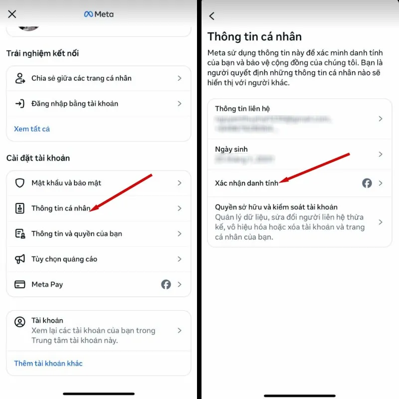 Bước 4: Chọn Thông tin cá nhân rồi nhấn vào Xác nhận danh tính