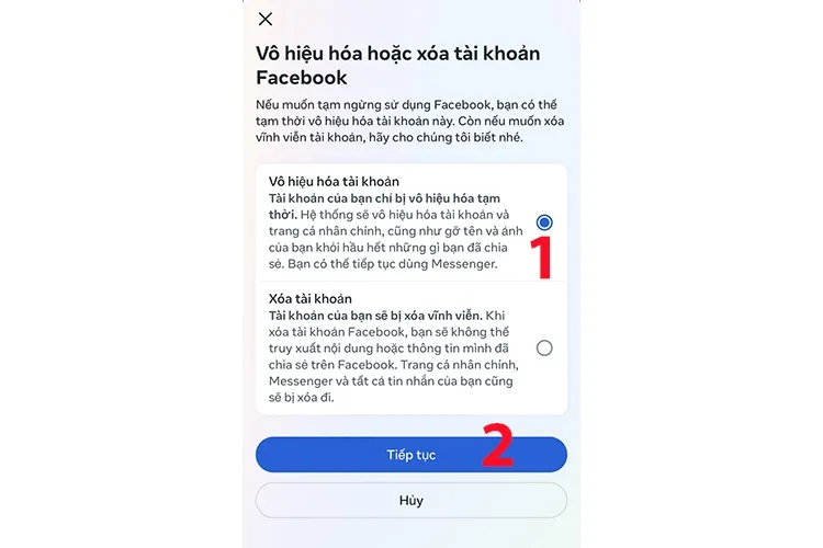 Bước 4: Chọn Vô hiệu hóa tài khoản