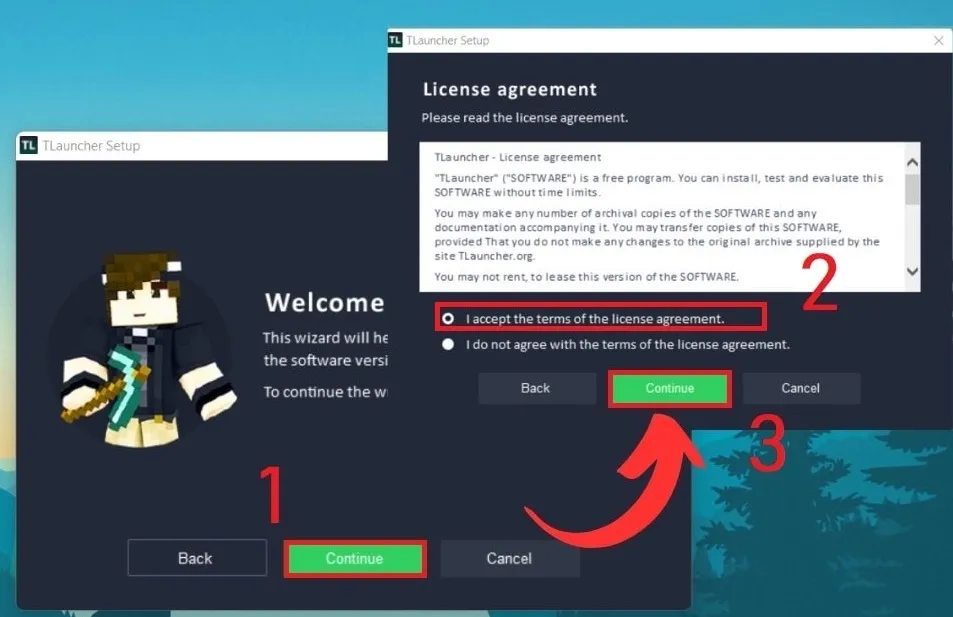 Bước 4: Đồng ý với các điều khoản bản quyền của TLauncher