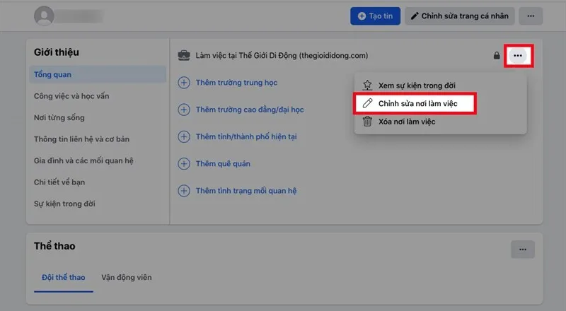 Bước 4 (Máy tính): Nhấn biểu tượng 3 dấu chấm để Chỉnh sửa thông tin hiện có hoặc dấu cộng để thêm thông tin mới