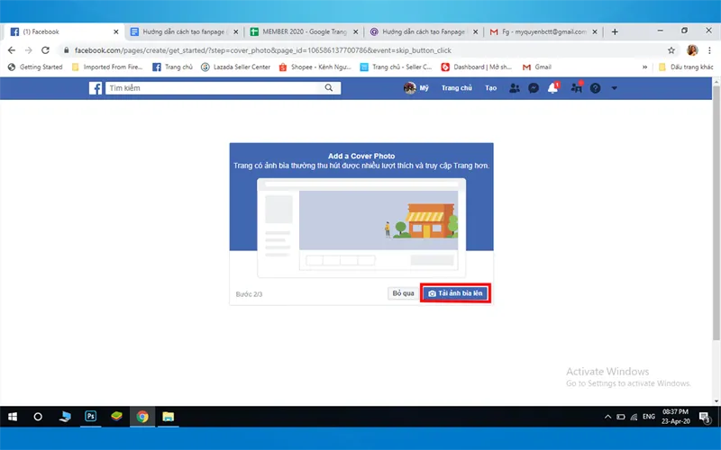 Bước 4: Tiếp theo người dùng lựa chọn ảnh bìa cho Trang
