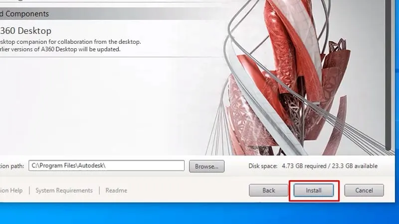 Bước 5: Bấm Install để thực hiện quá trình cài đặt Autocad 2017