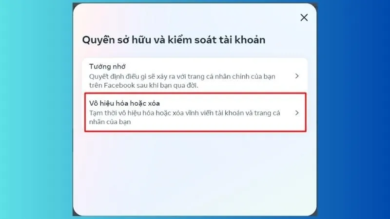 Bước 5: Chọn Vô hiệu hóa hoặc xóa để thực hiện xóa vĩnh viễn tài khoản