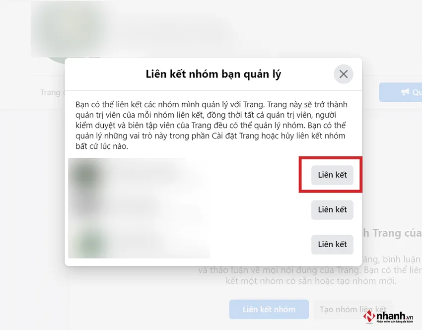 Bước 5: Lựa chọn nhóm muốn liên kết và nhấn “Liên kết”