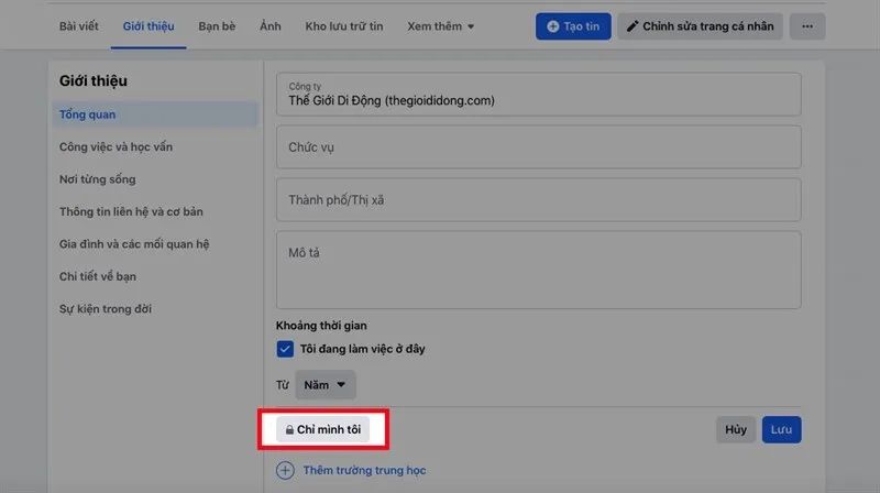 Bước 5 (Máy tính): Tùy chỉnh quyền riêng tư cho thông tin vừa cập nhật bằng cách nhấn vào biểu tượng phía dưới