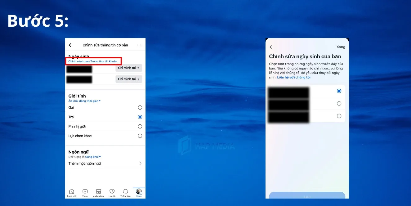 Bước 5: Nhấp Chỉnh sửa trong Trung tâm tài khoản để hoàn tất việc đổi ngày sinh Facebook