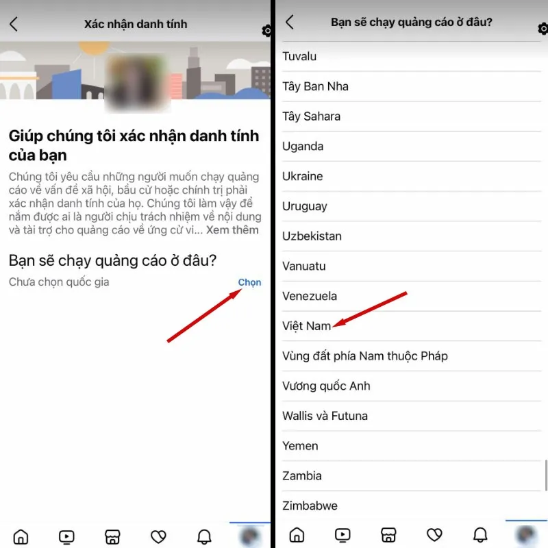 Bước 6: Chọn Việt Nam làm khu vực chạy quảng cáo và xác minh danh tính