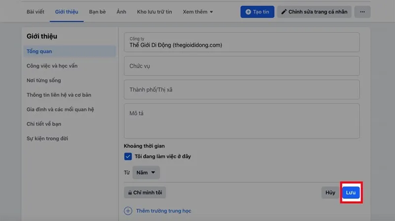 Bước 6 (Máy tính): Nhấn Lưu để xác nhận và hoàn tất quá trình chỉnh sửa thông tin