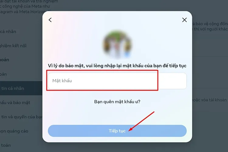 Bước 7: Nhập mật khẩu và Tiếp tục