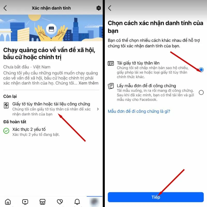 Bước 8: Chọn Tải giấy tờ tùy thân lên để xác minh bằng CCCD